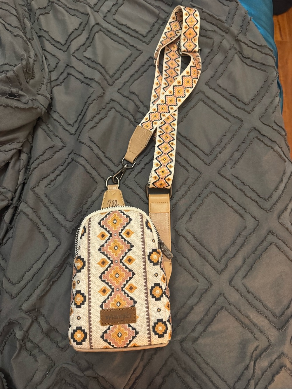 Wrangler Beige & Tan Embroidered Mini Crossbody